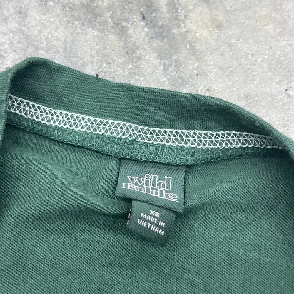 Wild Fable Long Sleeve Cropped Loose Relaxed Fix Green Shirt White Stitching - Picture 3 of 8